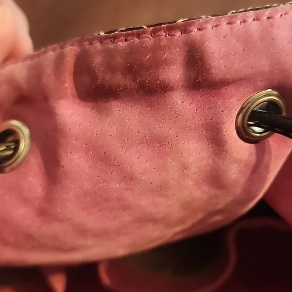 Kate Spade Vintage Quilted Nylon Bucket Hobo Bag Black Drawstring Pink Lining - Picture 6 of 11